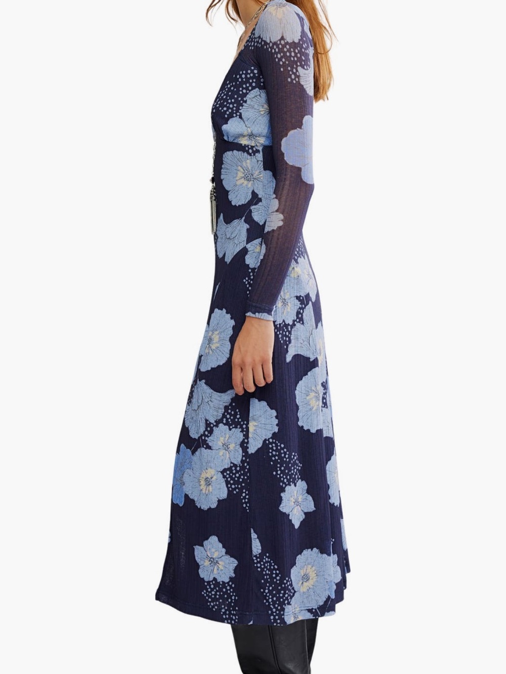 NWT Free People š©µš Calla Floral Long Sleeve Knit Midi Dress - Picture 3 of 10